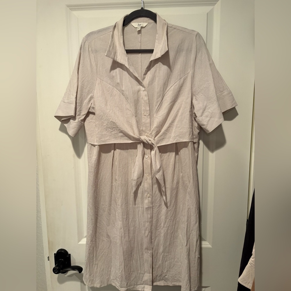 Ripe Cream Button-Down Tie-Front Shirt Dress